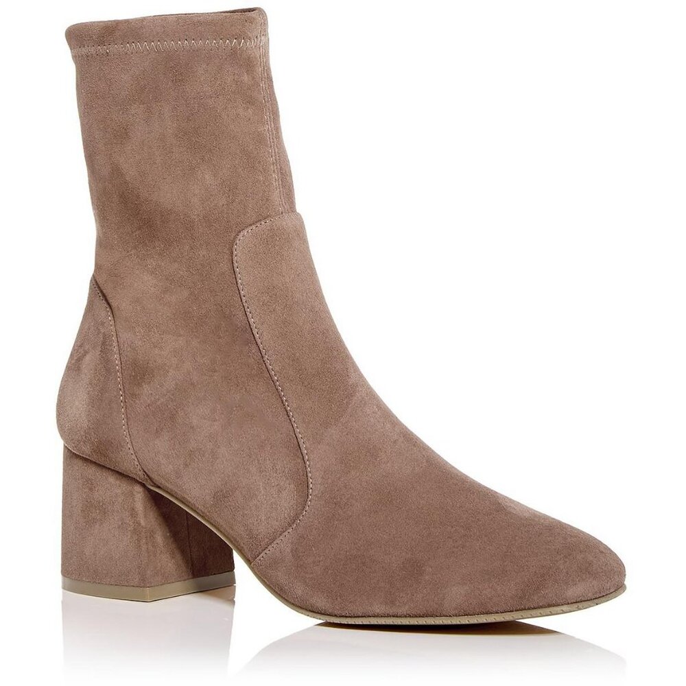 $700 STUART WEITZMAN Flareblock 60MM Suede Booties SQUARE TAUPE SOCK 6.5 (PD23)